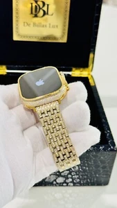 CUSTOM 24k Gold Plated Apple Watch ULTRA 2 49mm Zircon Diamonds ICED Gold Band - Picture 1 of 14