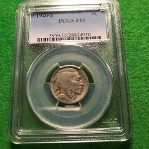 1926 - S BUFFALO NICKEL. GRADED F15 BY PCGS - Picture 1 of 3