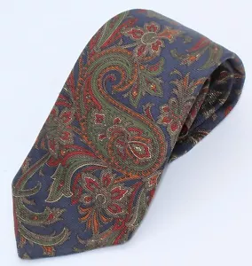Vtg Faconnable Neck Tie Necktie France Hand Made Red Green Blue Paisley Pattern - Picture 1 of 13