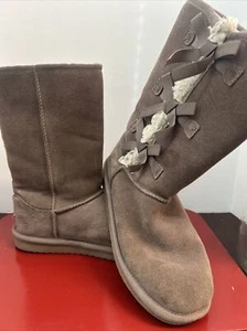 UGG Koolaburra Womens Mid Calf Winter Boots With Bows Size US 5 Brown Suede - Picture 1 of 10