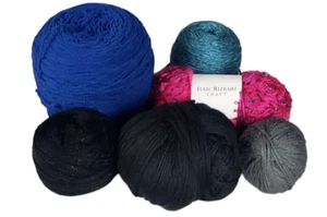 Mixed Yarn Assorted Brands Lot of 6 Pink Black Gray Blue Partial Balls Crafting - Picture 1 of 8
