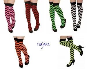Girls Checked Over The Knee High Police Checkered Socks Skater Girl Cosplay - Picture 1 of 10