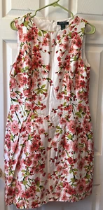 RALPH LAUREN White Pink Red POPPIES Sheath SLEEVELESS DRESS ~ Size 12 - Picture 1 of 9