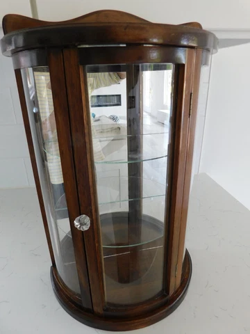 19" Vintage Convex/Bubble/Curved Glass Wood Display Wall/ Standing Shelf Cabinet Cover