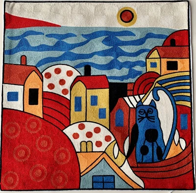 Abstract Cat Art Embroidered Throw Pillow Cover 18x18 - Image 1 of 2