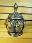 Vintage Glass & Metal Melon Shape Jar Canister with Lid Made In India. 