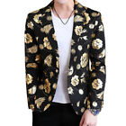 Men Formal Floral Suit Blazer Wedding Dress Jacket Stage Gold/Silver Foil Print