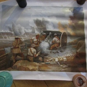 WW1 British Artillery Oil Painting - Picture 1 of 2