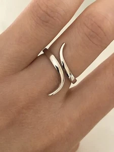 Echt 925 Sterling Silber Ring mit geschwungener Linie alle Größen - Bild 1 von 10