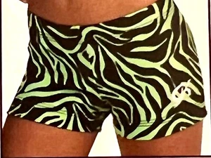 GK LIME ZEBRA STRIPE GIRLS MEDIUM MICRO MINI WORKOUT CHEER DANCE GYM SHORTS CM - Picture 1 of 9