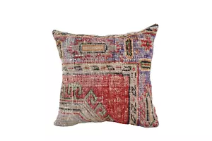 Square Turkish Oushak Rug Pillow Cover, Handmade Faded Carpet Cushion Cover - Picture 1 of 4