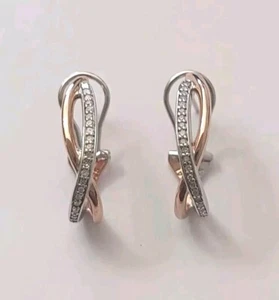 1/5 ctw Diamond Twist Sterling Silver Hoop Earrings - Rose Gold-plated - Picture 1 of 12
