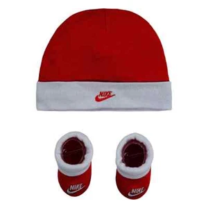 New Original Nike Baby Newborn Futura Beanie Hat and Bootie Set - Red/White - Picture 1 of 4