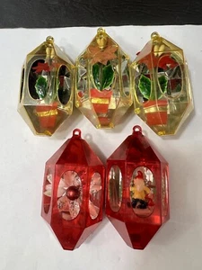 Vintage Jewelbrite Diorama Hexagon Christmas Tree Ornaments Plastic - Picture 1 of 4