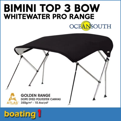 Oceansouth Whitewater Pro Bimini Top 3 Bow 1.5m - 1.7m Black - image 1 of 4