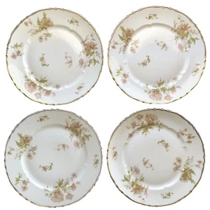VTG SET OF 4 Haviland Limoges France Poppy Gold Trim Flowers Dinner Plates #2 - Picture 1 of 11