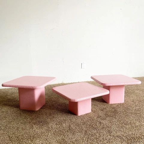 Postmodern Pink Textured Nesting Square Mushroom Tables - Set of 3 Cover