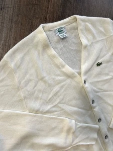 Izod Lacoste EUC cream off white acrylic knit golf cardigan sweater Large - Picture 1 of 6