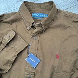 New Polo Ralph Lauren Oxford Shirt Brown Size XXL XL Button Down Custom Fit NWT - Picture 1 of 4