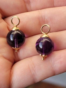 Peter Brams Designs 14K Yellow Gold & Amethyst Hoop Earring Charms - Picture 1 of 7