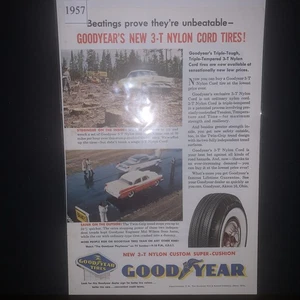 Publicidad publicitaria de neumáticos Goodyear 1957 nuevos con cable de nailon 3-T - Imagen 1 de 3