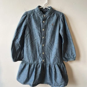 Polo Ralph Lauren Girl’s Size 5 Chambray Blue Dress Button Front Long Sleeve - Picture 1 of 11