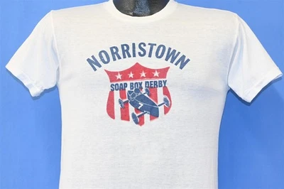 Camiseta vintage años 60 NORRISTOWN SOAP BOX DERBY CONSHOHOCKEN RACE BLANCA JUVENTUD XL  Foto 1 de 3