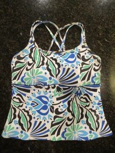Costume da bagno LANDS' END donna 16 blu verde floreale tankini top con reggiseno incorporato - Foto 1 di 4