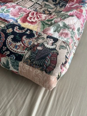 Edredón de retazos vintage cosido a mano 62x62 multicolor floral tiro primitivo Foto 1 de 4