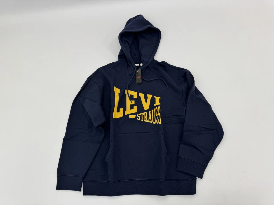 Levi's Men's Logo Hooded Relaxed Fit Sweatshirt - Navy Blue L