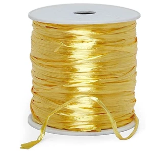 Raffia Ribbon Yellow Metallic 1 4 Inch 100 Yards Paper Mart - Picture 1 of 1