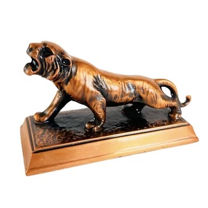 VINTAGE Copper Finish  CROUCHING TIGER STATUE on base Paperweight 4” BEAUTIFUL - Picture 1 of 11