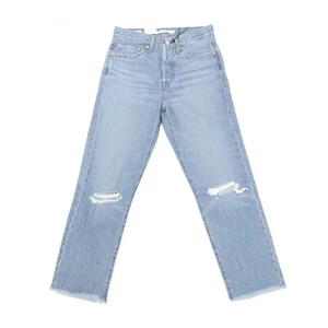 Levi's Premium Women's Wedgie Straight Button Fly Jeans Size 25 25X25 Distress - Picture 1 of 12