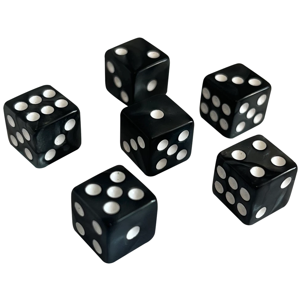 MARKENLOS 6 Würfel / Dice Cube 12mm Schwarz / Weiß 6 Seiten D6 W6 Knobeln Party Spiel