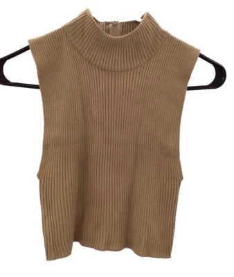 Top corto Bechamel talla única sin mangas acrílico cuello alto beige pulóver  Foto 1 de 4