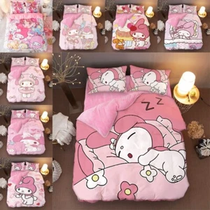 Anime My Melody Bedding Set Cartoon Winter Plush Sheet Quilt Cover Pillowcase - Picture 1 of 24