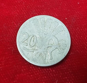 20 Haleru Heller 1928 Coin Coin Czech Republic Czechoslovakia Corn Ears Sickle - Picture 1 of 2