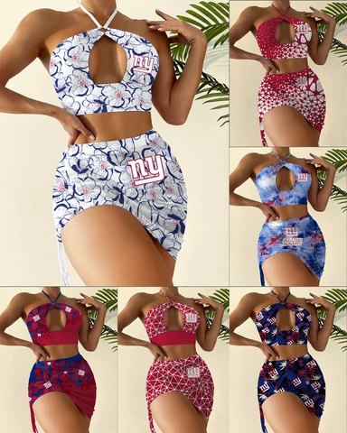 New York Giants Womens 2 Pieces Cutout Swimsuit Halter Bikini Sexy Bathing Suit Cover