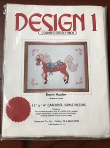 Design 1 Cross Stitch Kit Brown Hoofer Carousel Horse by Evonne Vintage 1982 NEW - Picture 1 of 5