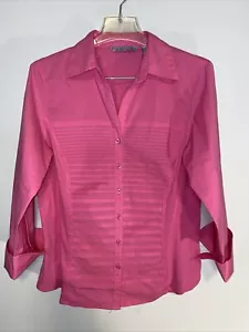 Pink Blouse Top Button Up Long Sleeve Stretch Sides XL Casual Dress Larry Levine - Picture 1 of 5