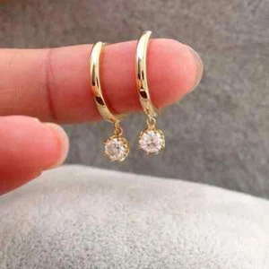 1.00 Ct Lab Created Diamond Huggie Hoop Earrings 14K Yellow Gold Plated - Picture 1 of 2