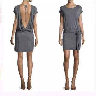 NUEVO CON ETIQUETAS - Vestido drapeado gris manga gorra alto hippie espalda abierta - Talla pequeña Foto 1 de 4