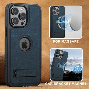 Per iPhone 15 Pro Max 14 13 12 custodia MagSafe cavalletto magnetico in pelle PU nascosta - Foto 1 di 36