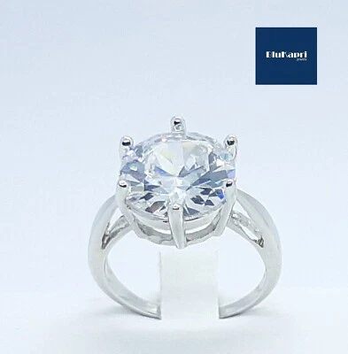 Anello donna in Argento 925 anello Solitario 7 karati pietra 12 mm brillanti - Immagine 1 di 4