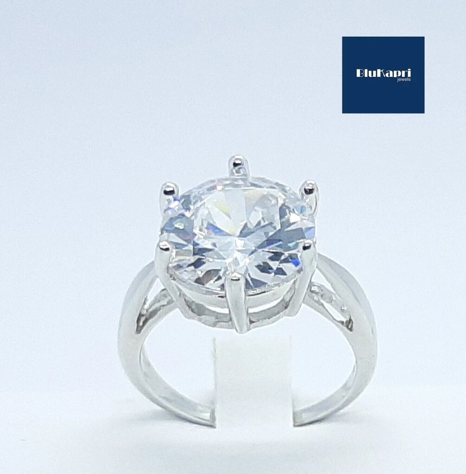 Anello donna in Argento 925 anello Solitario 7 karati pietra 12 mm brillanti - Immagine 1 di 4