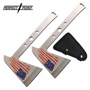 2 PC Perfect Point THROWING AXE SET w/ SHEATH TOMAHAWK FULL TANG PRINTED FLAG - Picture 1 of 2