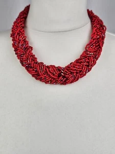 Perlen Collier Rot Modekette 50 cm L Modeschmuck Perlenweben - Bild 1 von 7