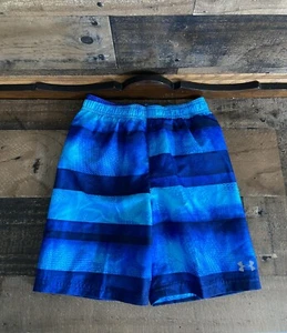Under Armour Boy's Mesh Brief Lined Swim Trunks Blue Striped Size 5 - Picture 1 of 3
