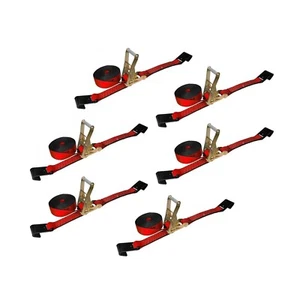 Paquete de 6 correas de amarre de trinquete de alta resistencia de 2" x 30' con gancho plano WLL 3333 LBS rojo - Imagen 1 de 7