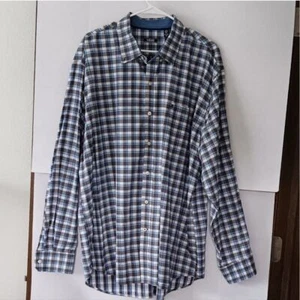 Izod Classic Plaid Button-Down Shirt Blue, B&W Check Pattern Long Sleeve Sz XXL - Picture 1 of 12
